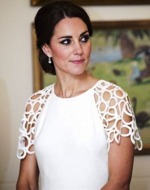 Kate Middleton in a white lace cocktail dress by Lela Rose - Canberra - royal tour.jpg